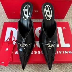 Diesel® D-Electra 85mm Leather New Mules. US 7.5 size, EU 38 size. Retail: $495.